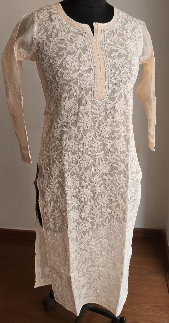 Peach Cotton Kurta with Jaalwork