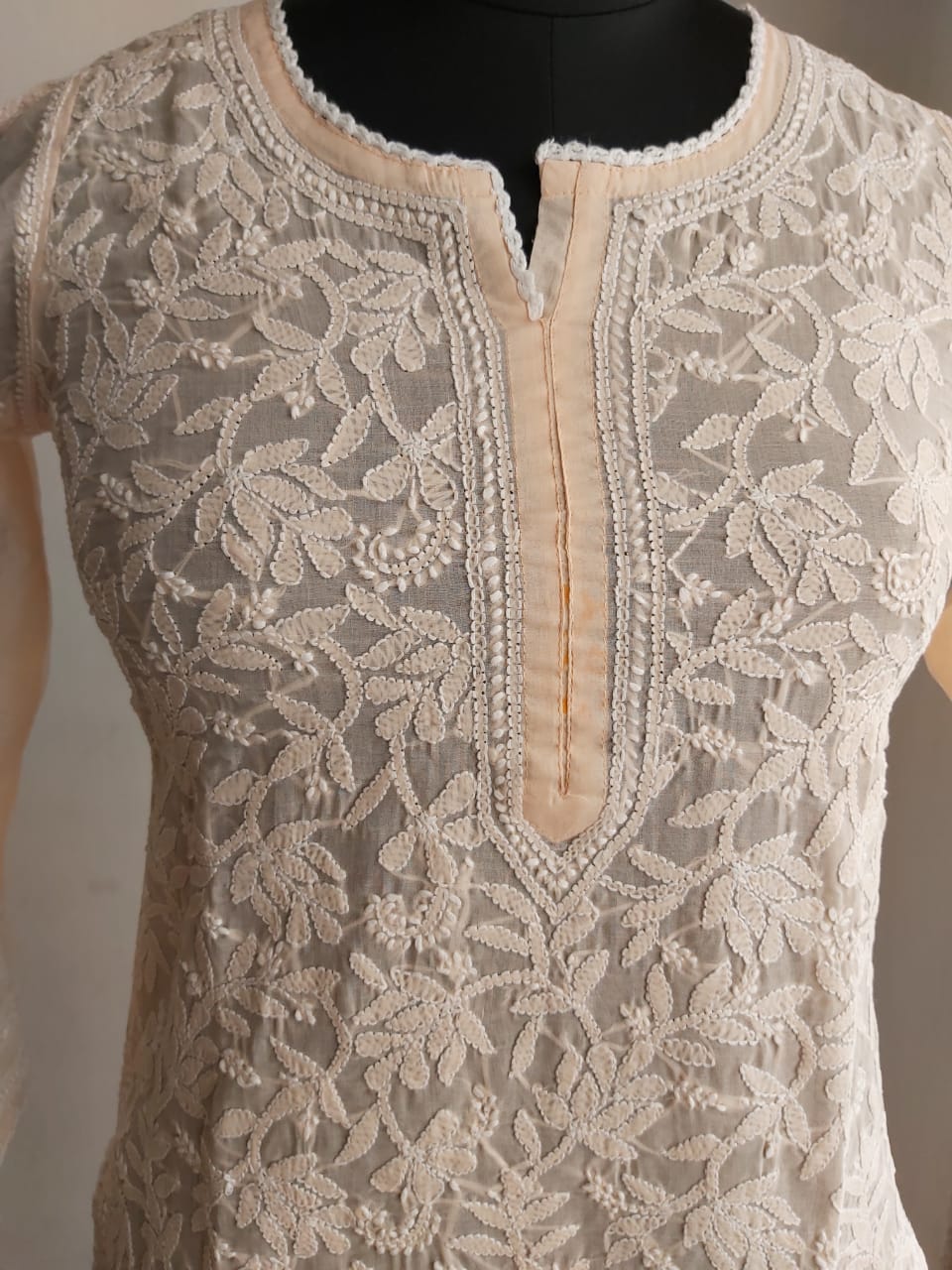 Peach Cotton Kurta with Jaalwork