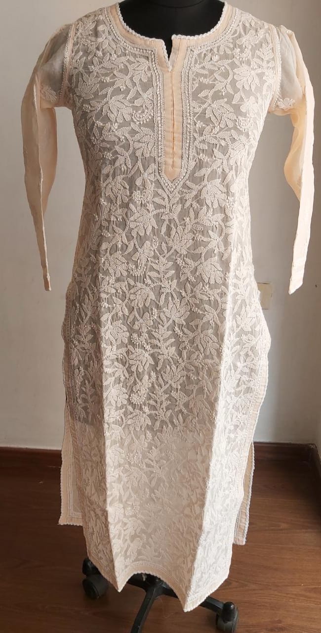 Peach Cotton Kurta with Jaalwork