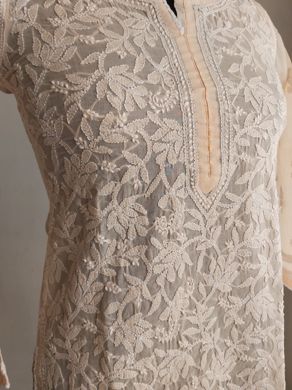 Peach Cotton Kurta with Jaalwork