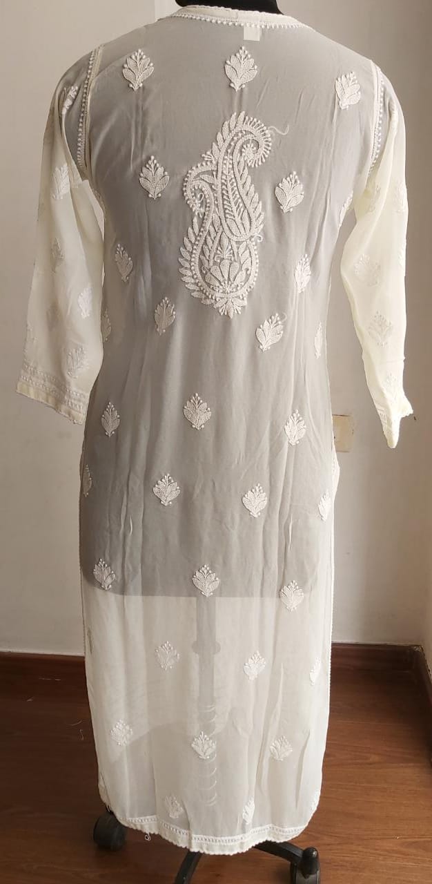 Cream Georgette Resham Work Kurti