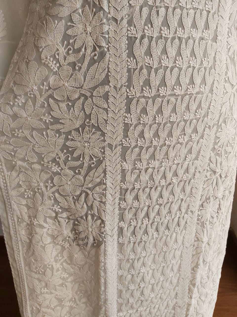 Cream Georgette Resham Work Kurti