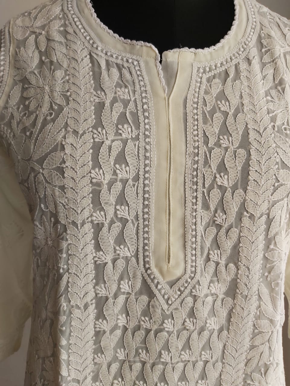 Cream Georgette Resham Work Kurti