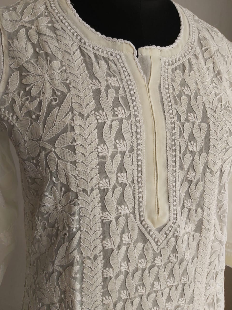 Cream Georgette Resham Work Kurti