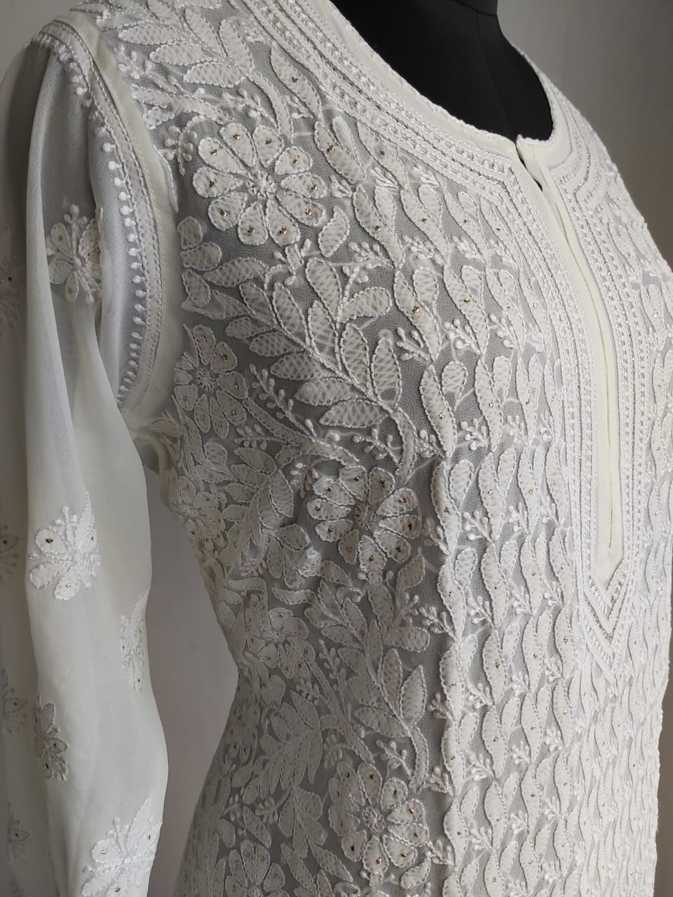 Cream Kurti with chikan and Mukaish