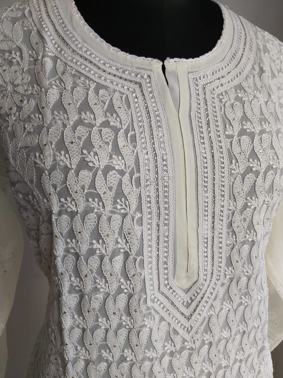 Cream Kurti with chikan and Mukaish
