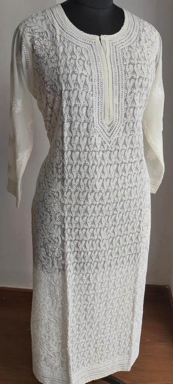 Cream Kurti with chikan and Mukaish
