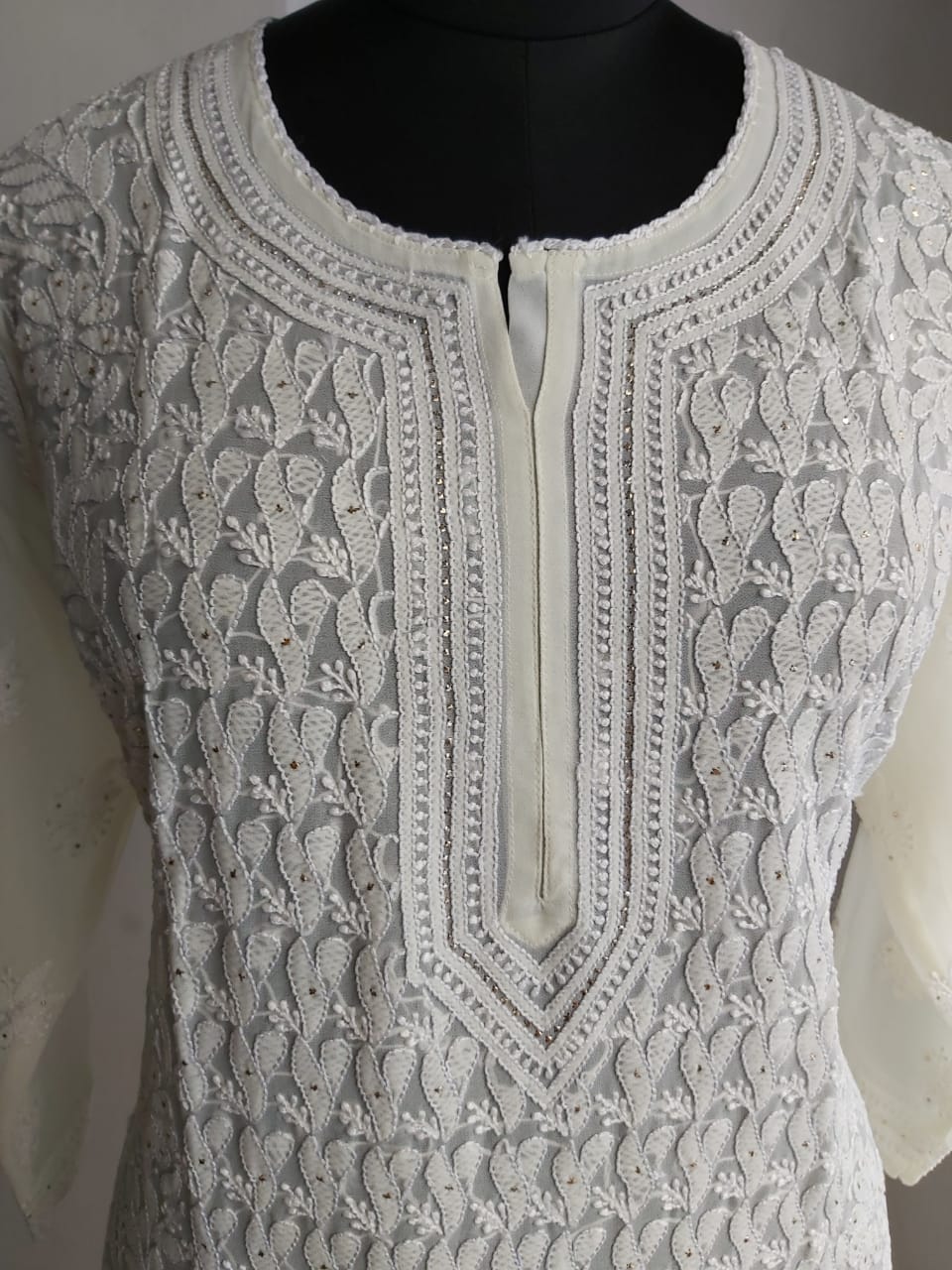 Cream Kurti with chikan and Mukaish