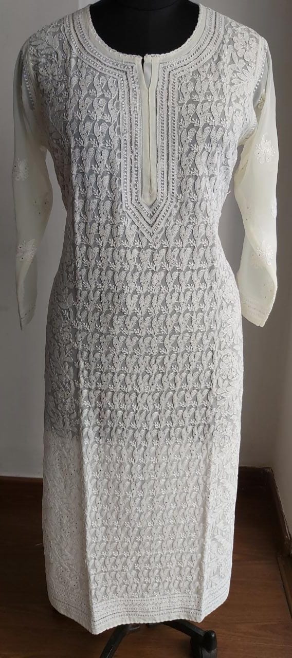 Cream Kurti with chikan and Mukaish