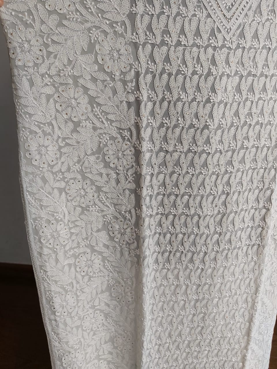 Cream Kurti with chikan and Mukaish