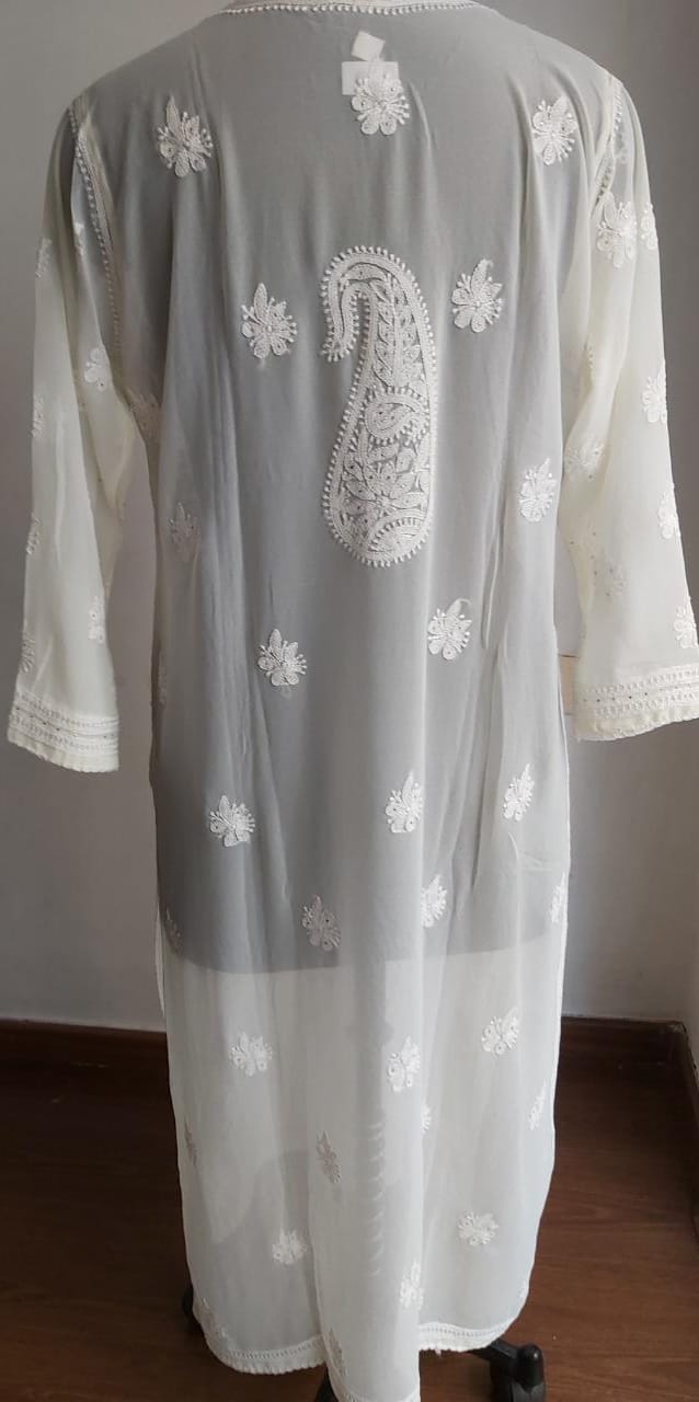 Cream Kurti with chikan and Mukaish