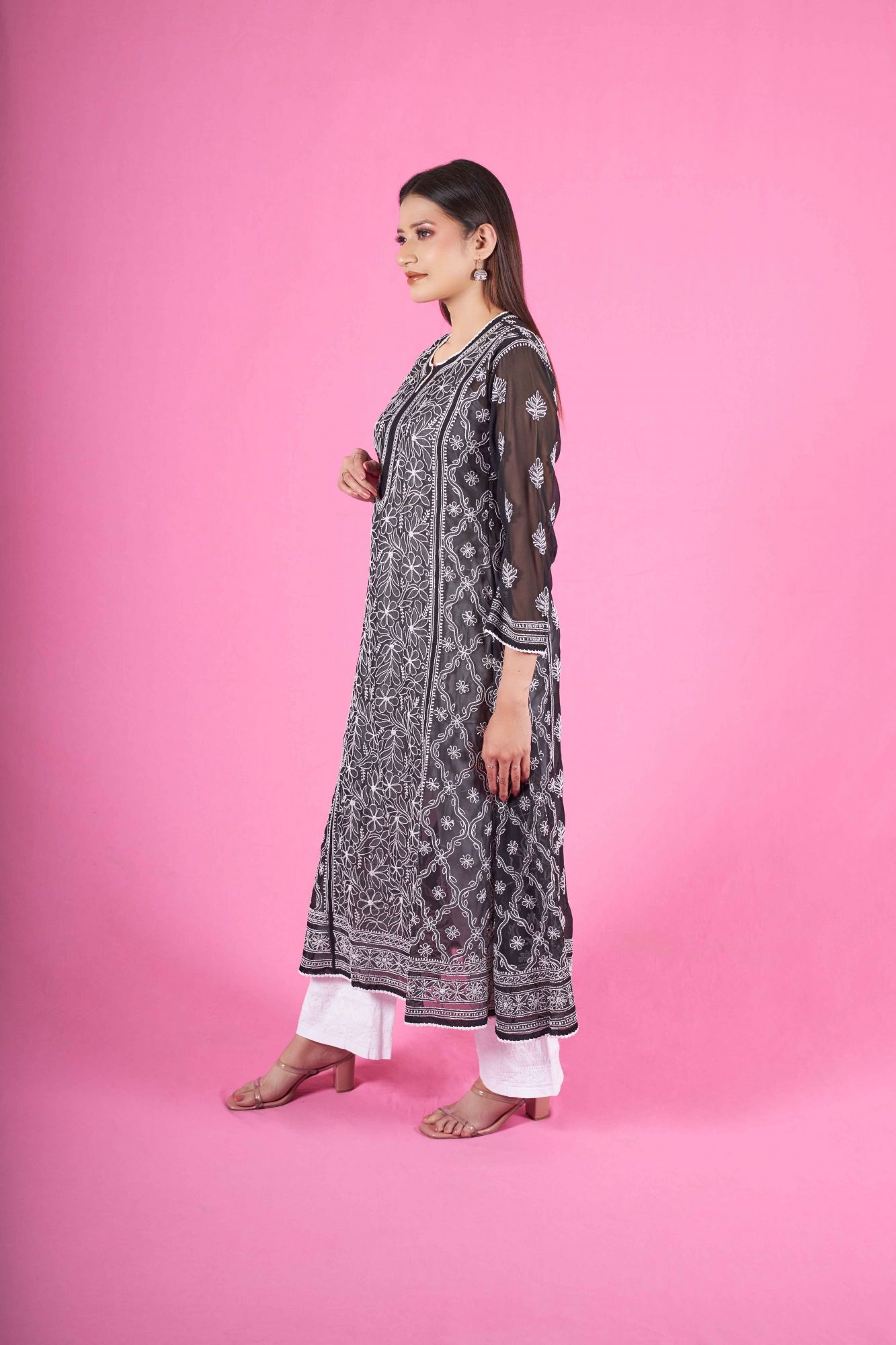 Black A line Georgette Kurti