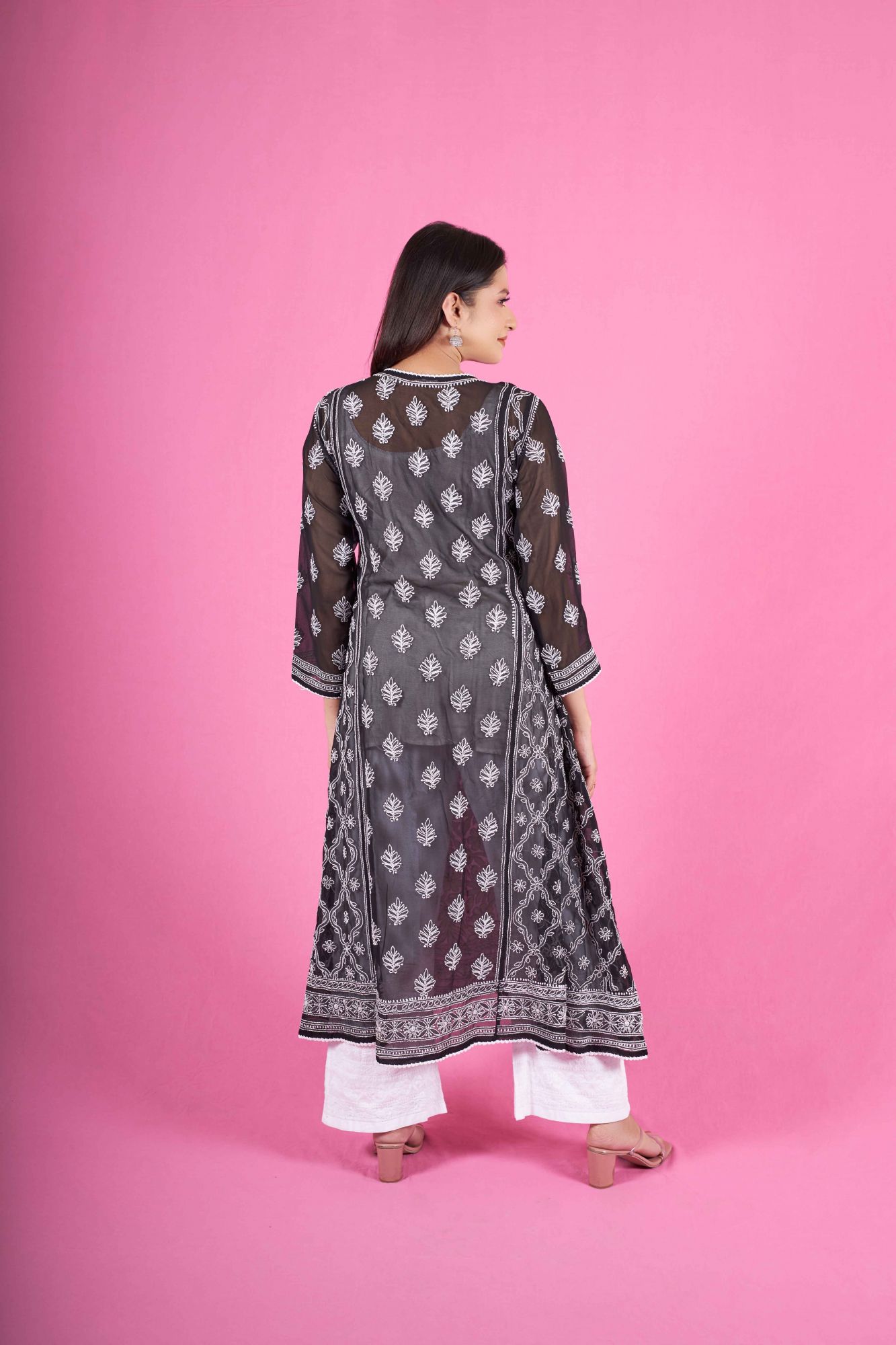 Black A line Georgette Kurti