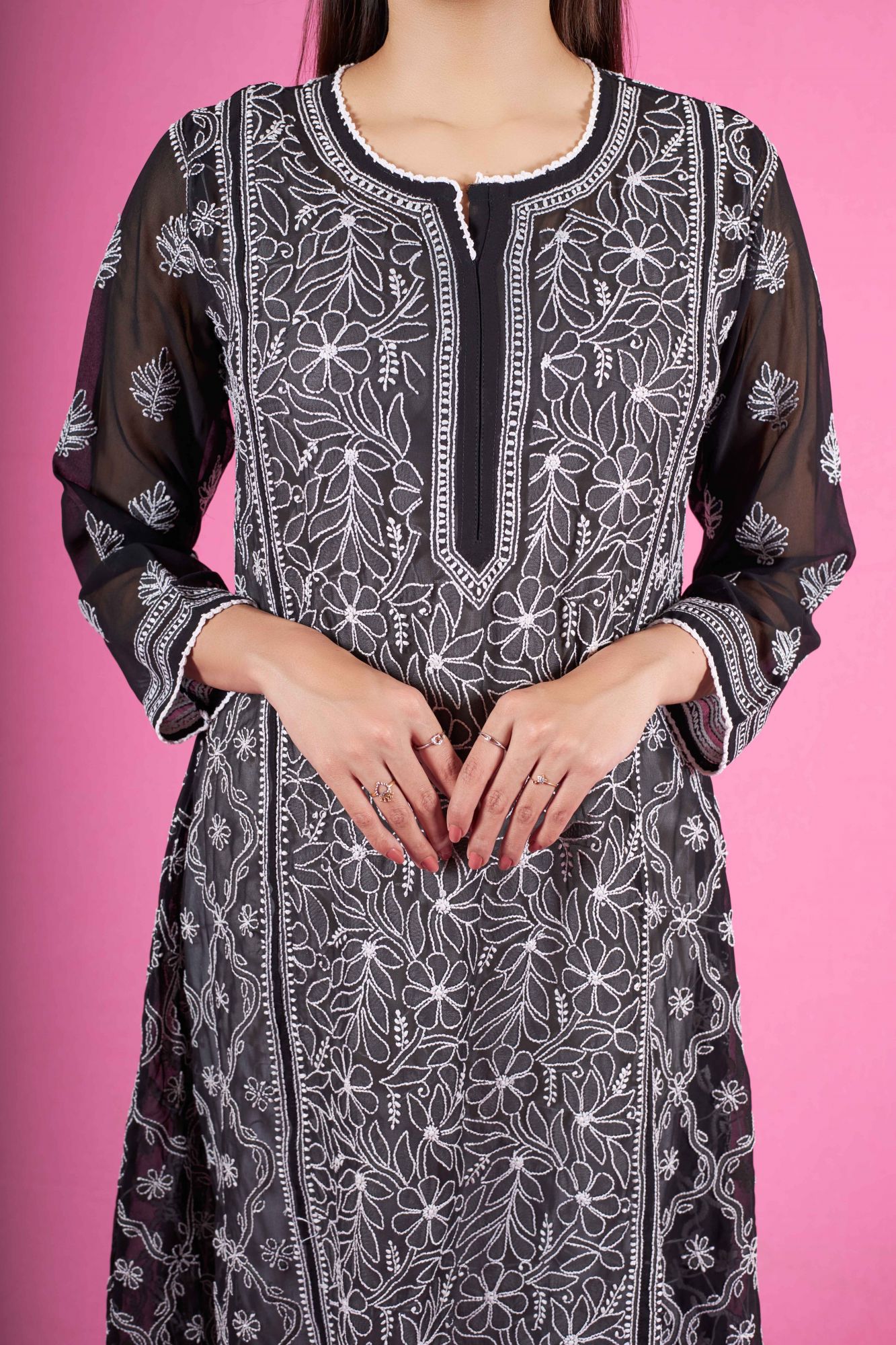Black A line Georgette Kurti