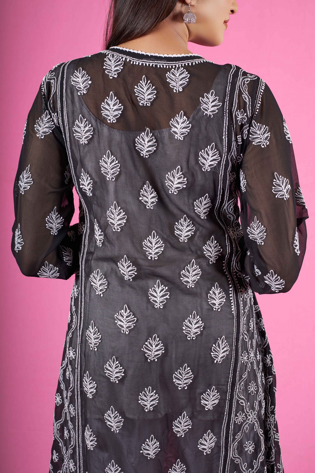 Black A line Georgette Kurti