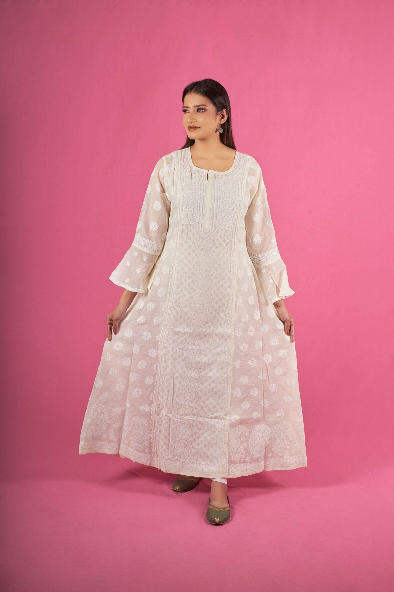 Cotton A line All over work Kurta