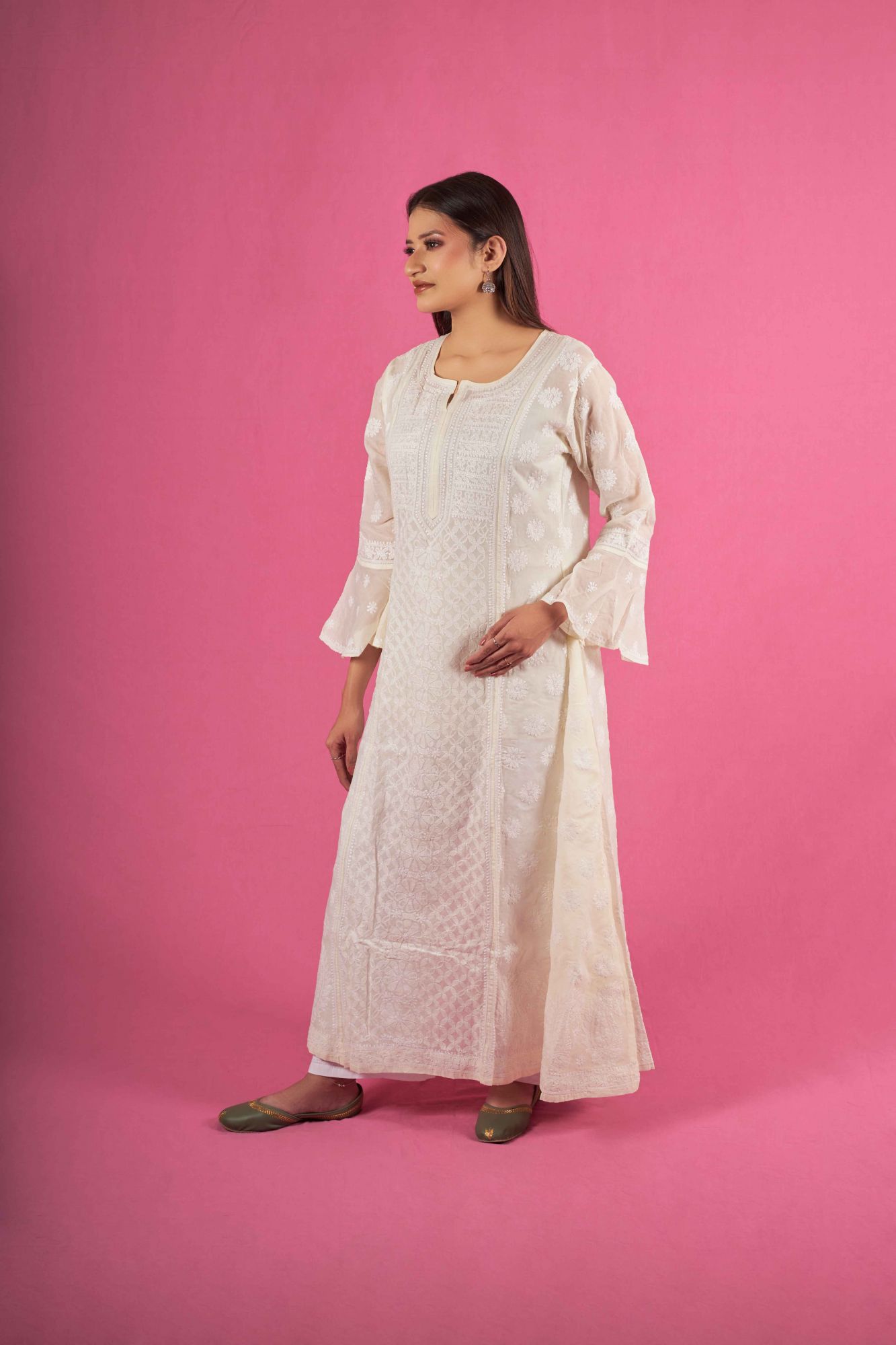 Cotton A line All over work Kurta
