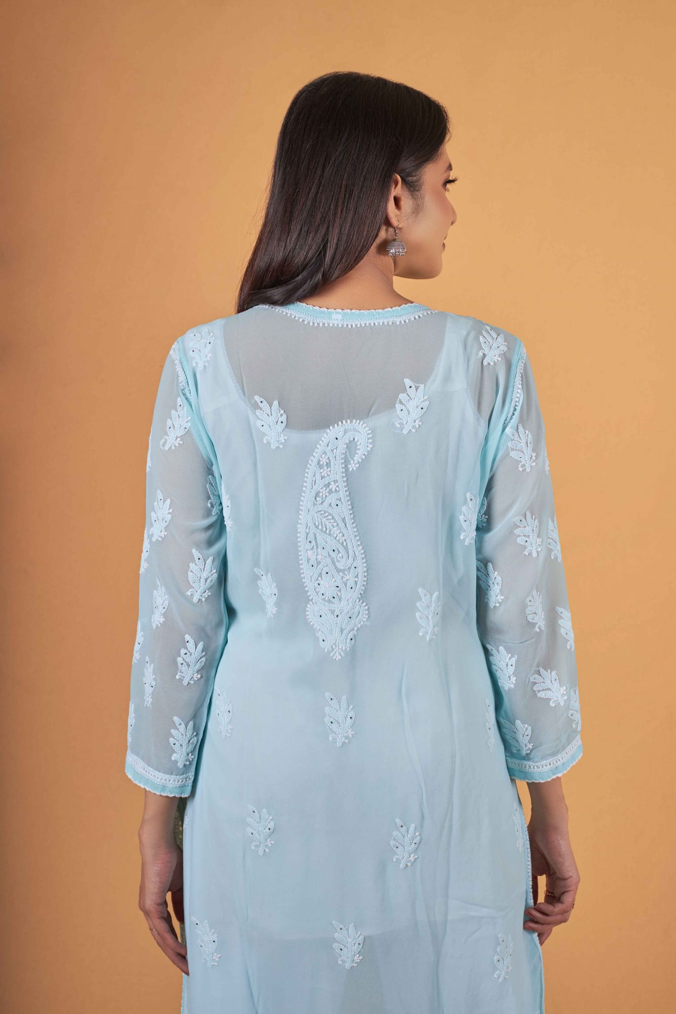 Sky blue Georgette Kurti with Mukaish