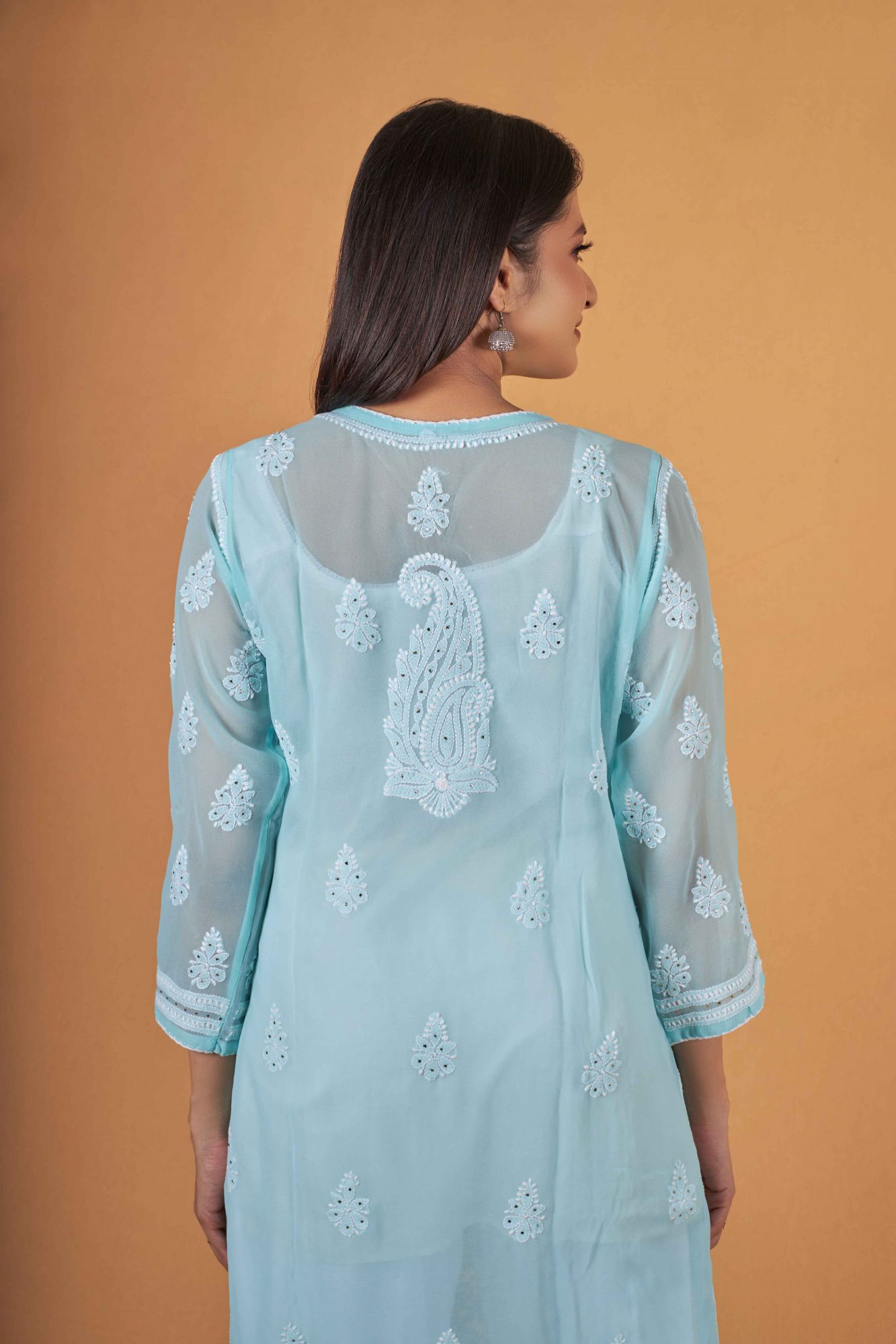 Powder blue Georgette Kurti with Mukaish