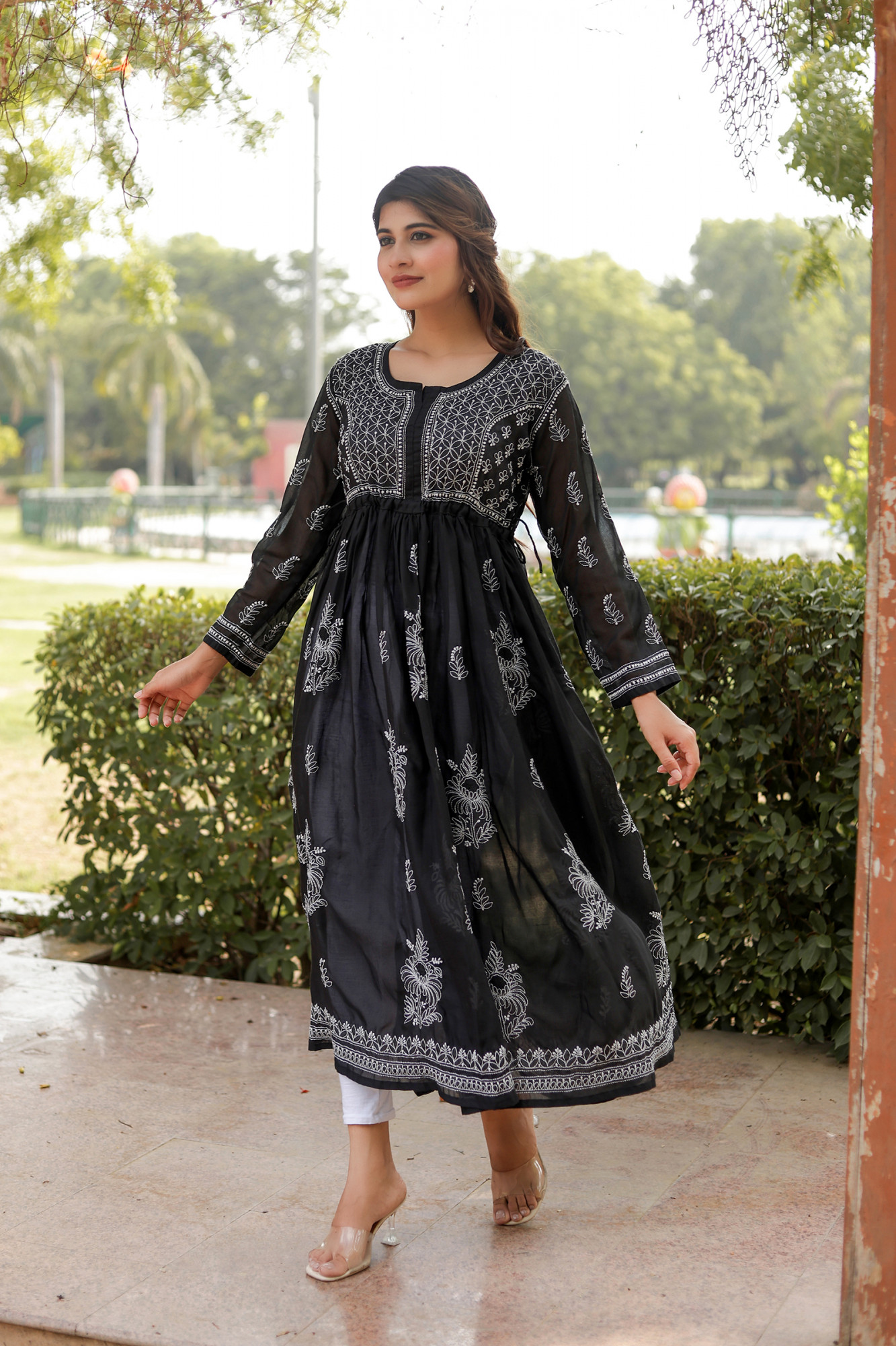 Black Cotton A line Full embroidered KurtaGown