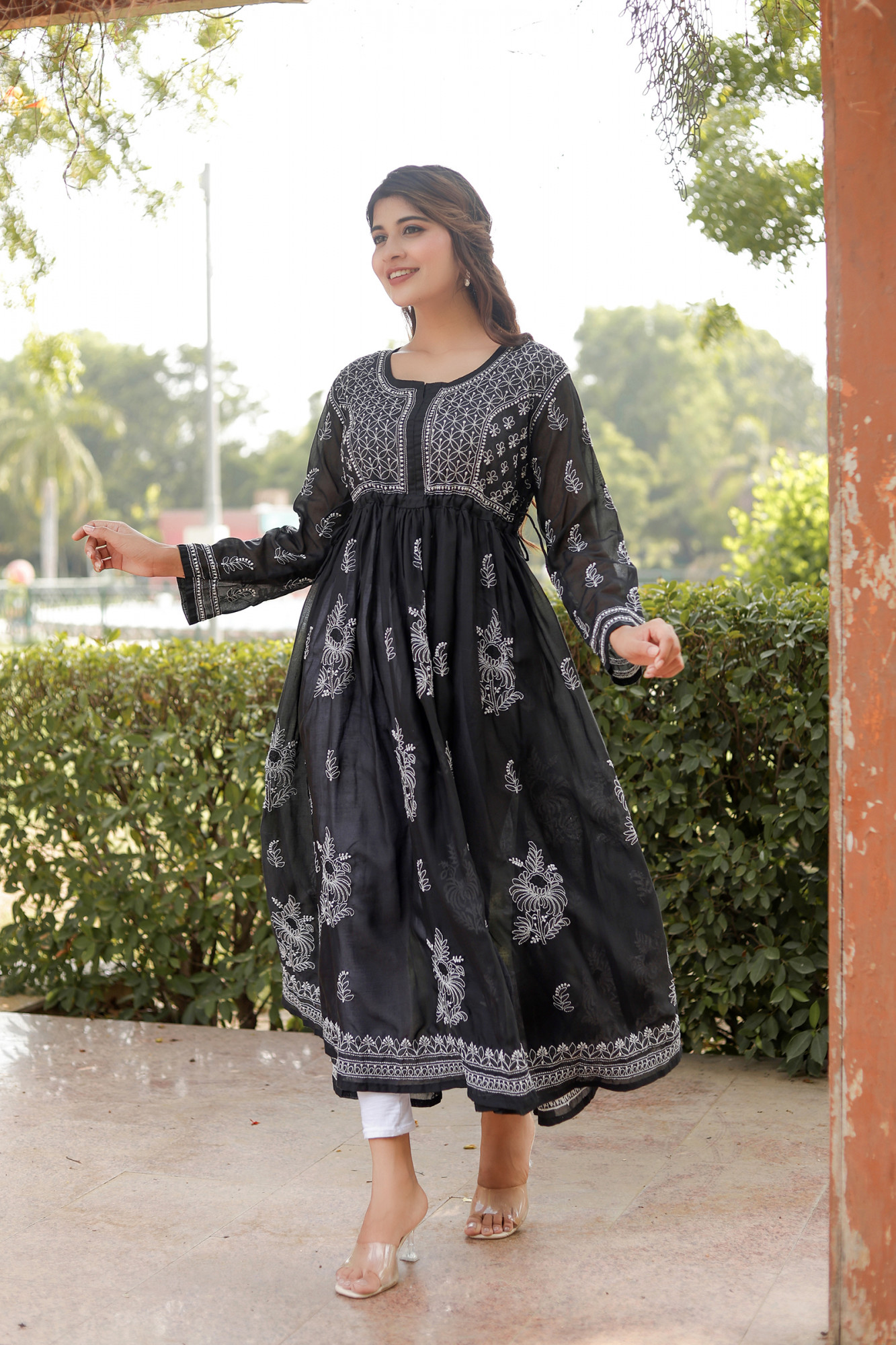 Black Cotton A line Full embroidered KurtaGown