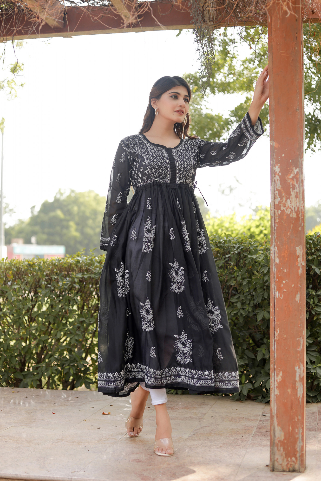 Black Cotton A line Full embroidered KurtaGown