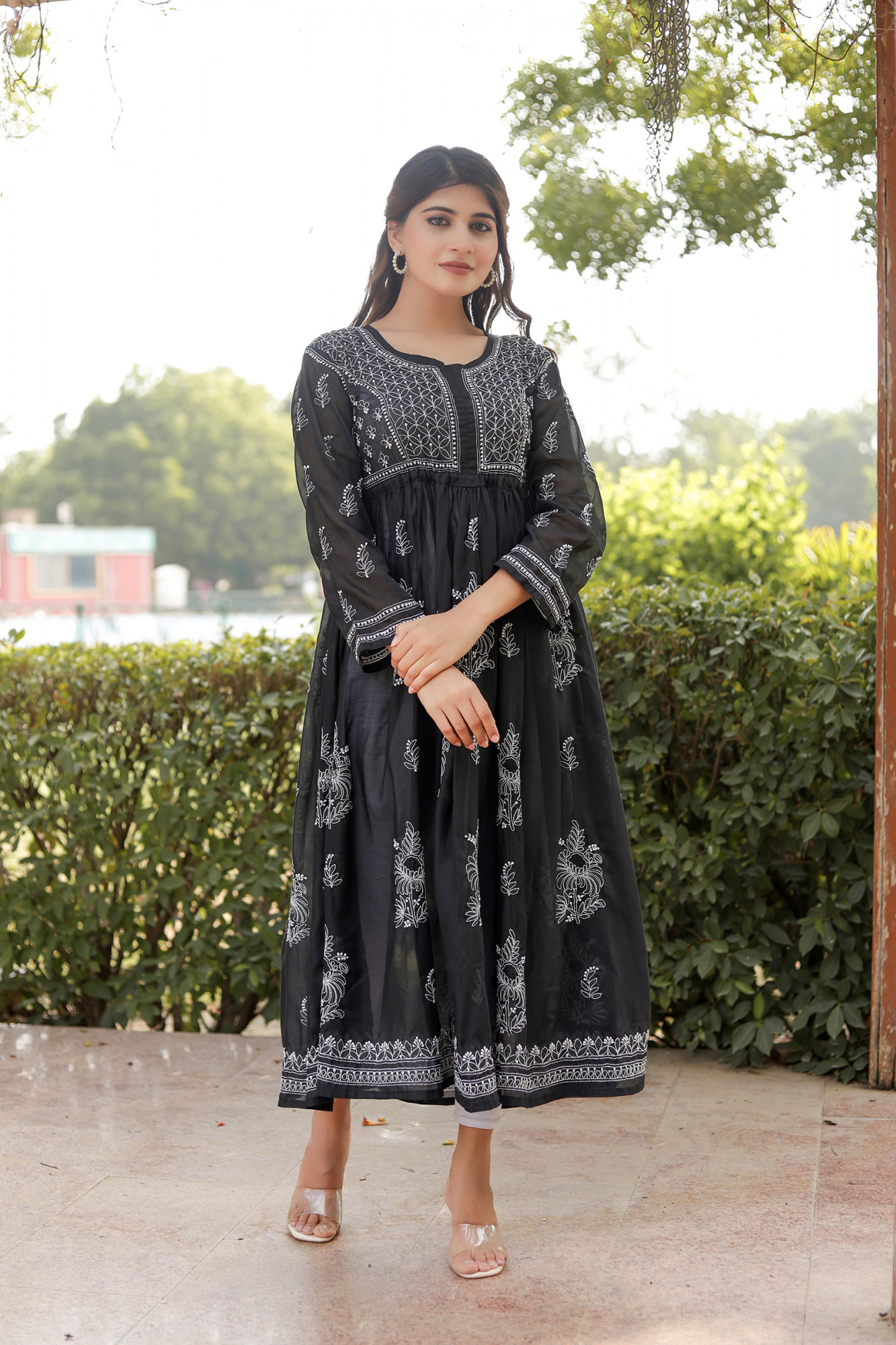 Black Cotton A line Full embroidered KurtaGown