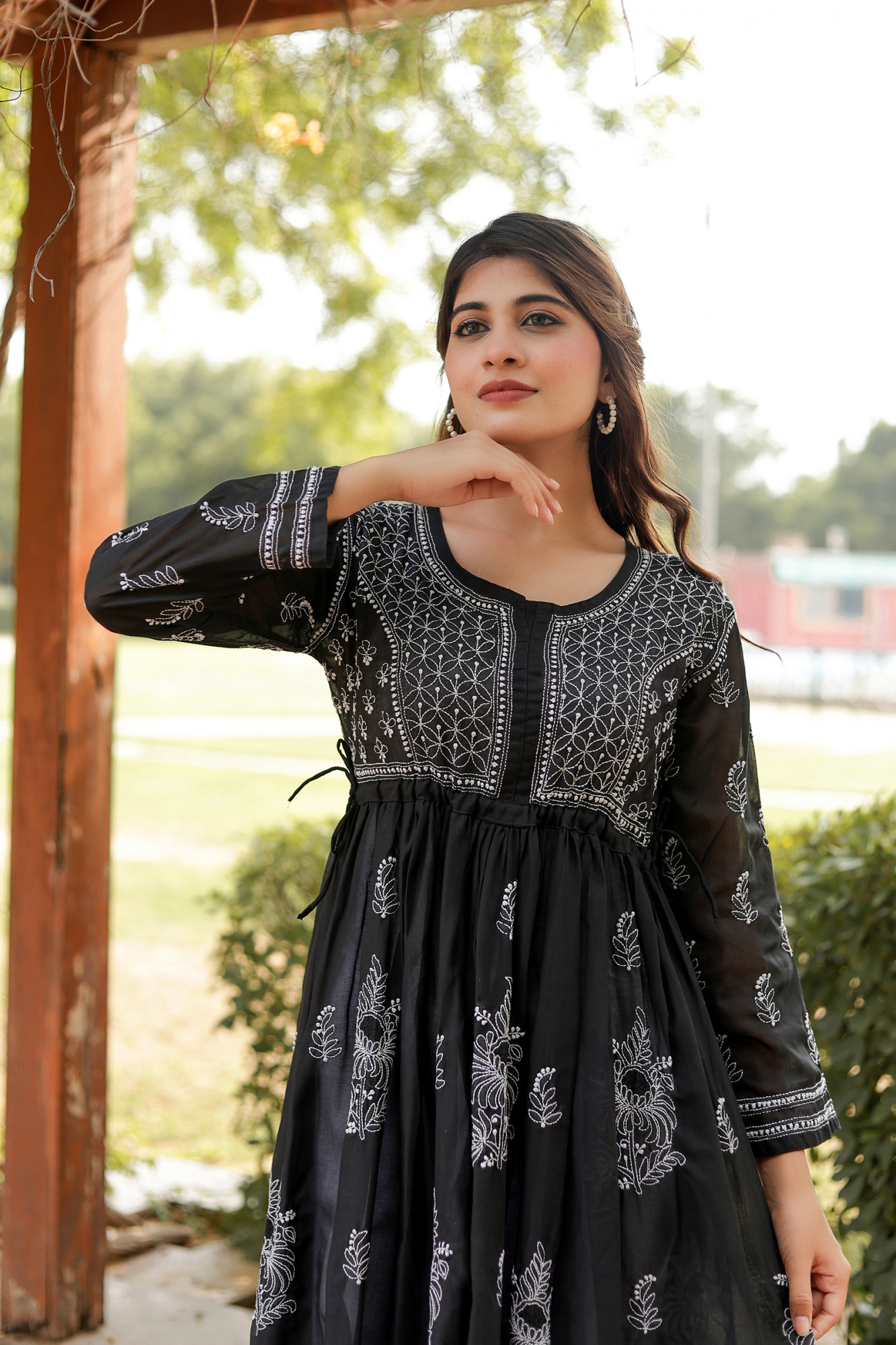 Black Cotton A line Full embroidered KurtaGown