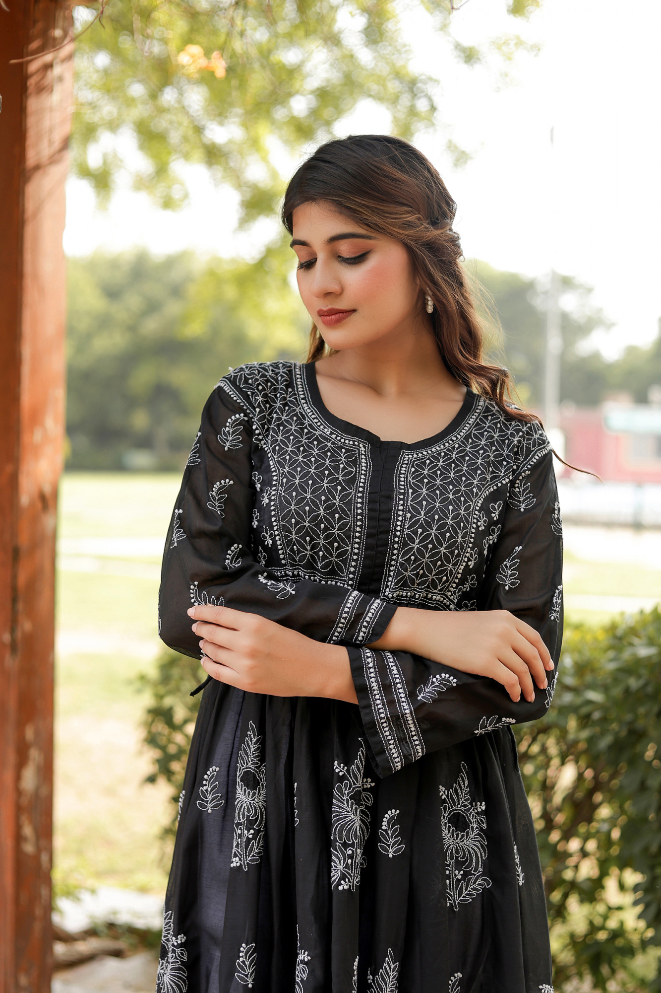 Black Cotton A line Full embroidered KurtaGown