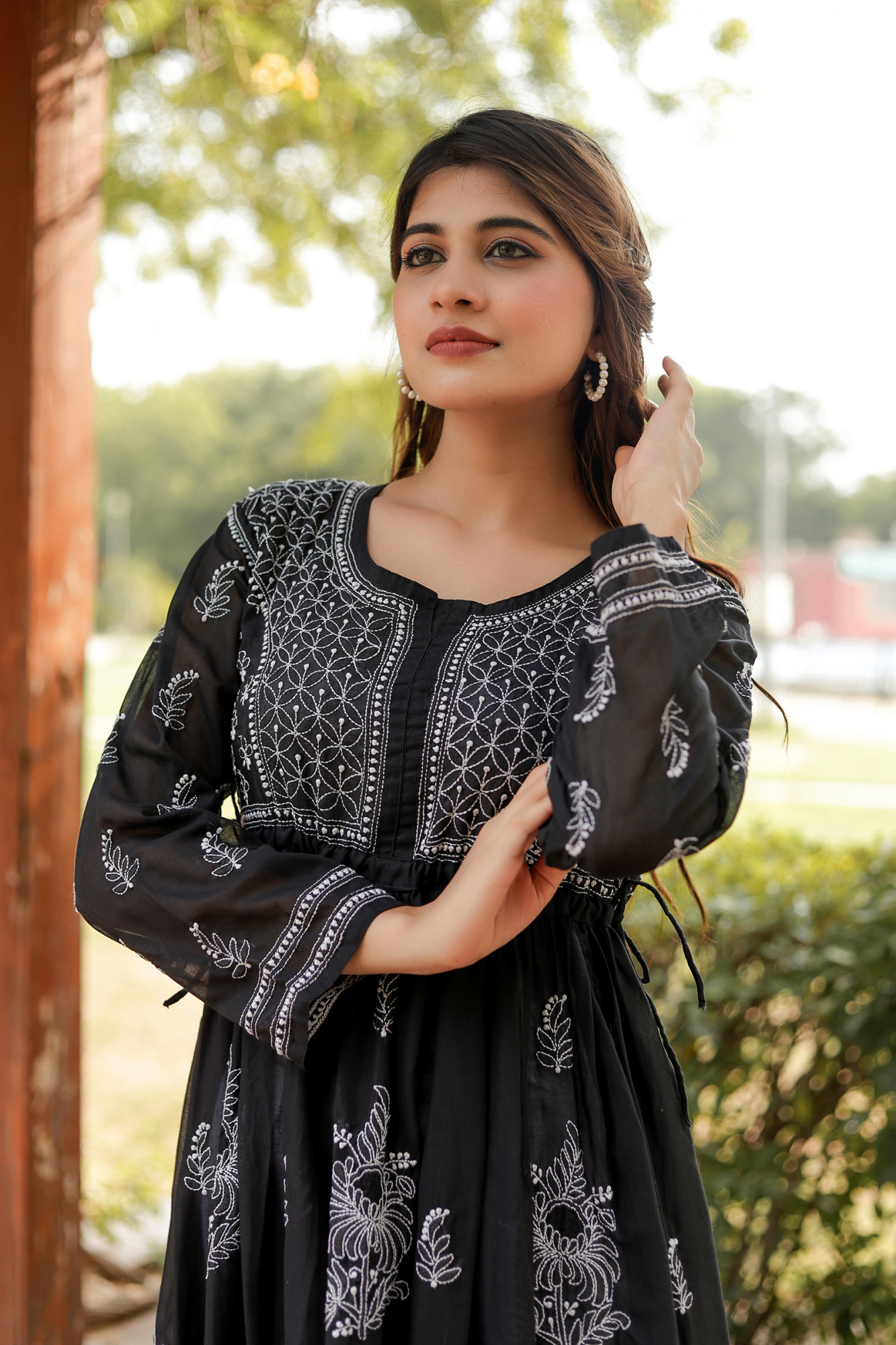 Black Cotton A line Full embroidered KurtaGown