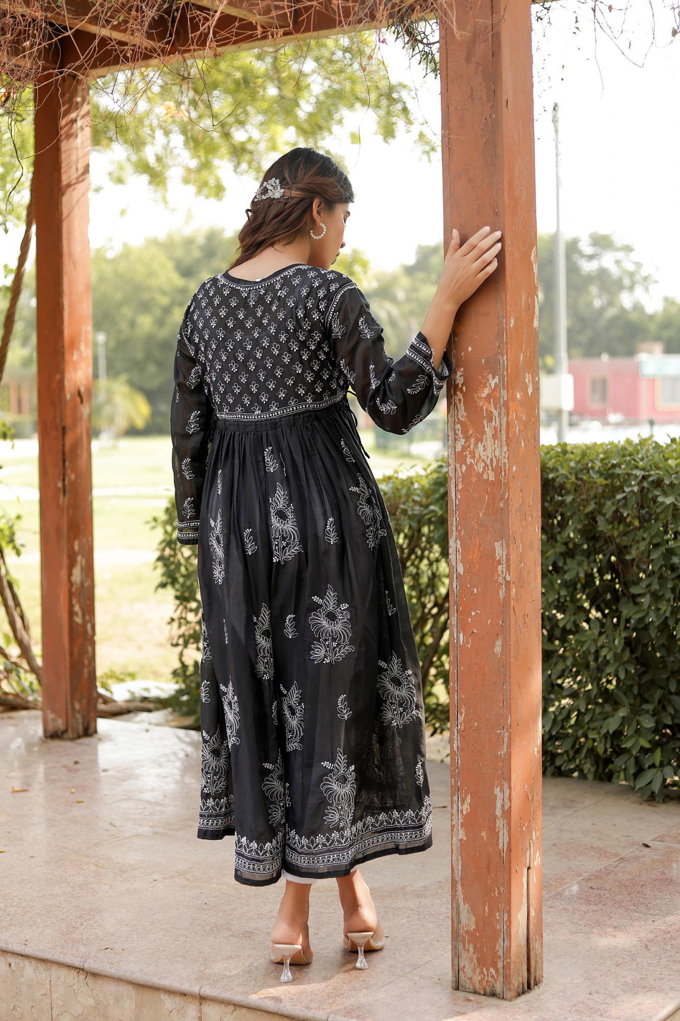 Black Cotton A line Full embroidered KurtaGown