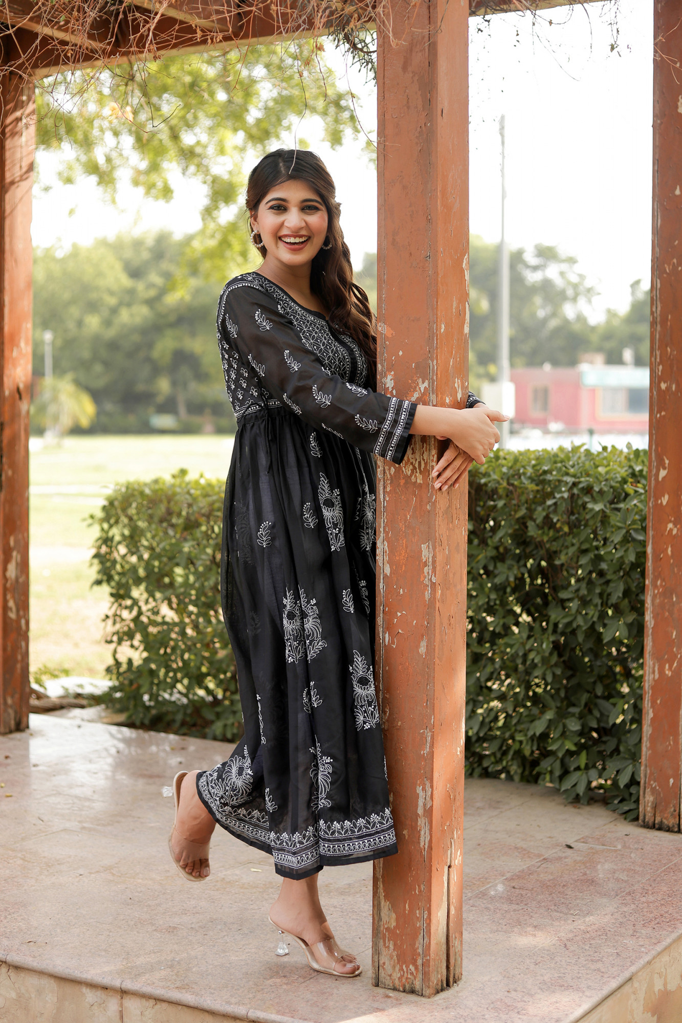 Black Cotton A line Full embroidered KurtaGown