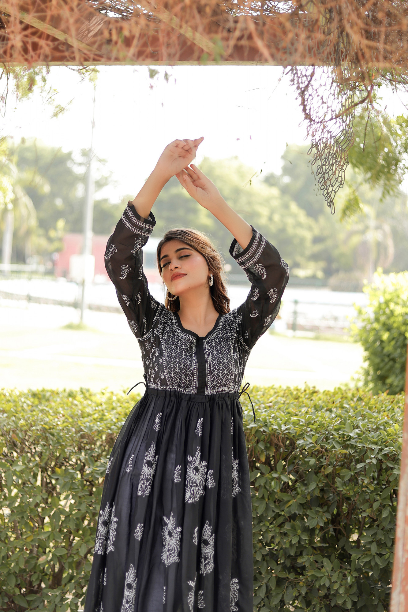 Black Cotton A line Full embroidered KurtaGown