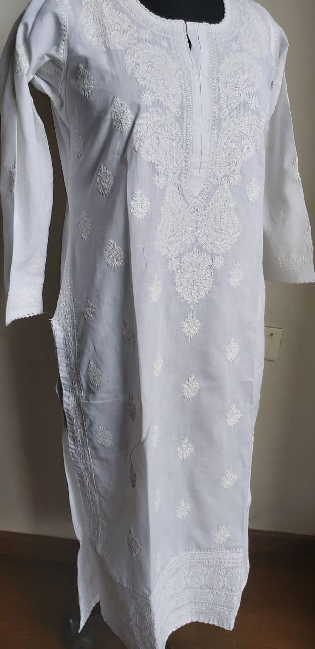 Pure white Cotton Light work Kurti