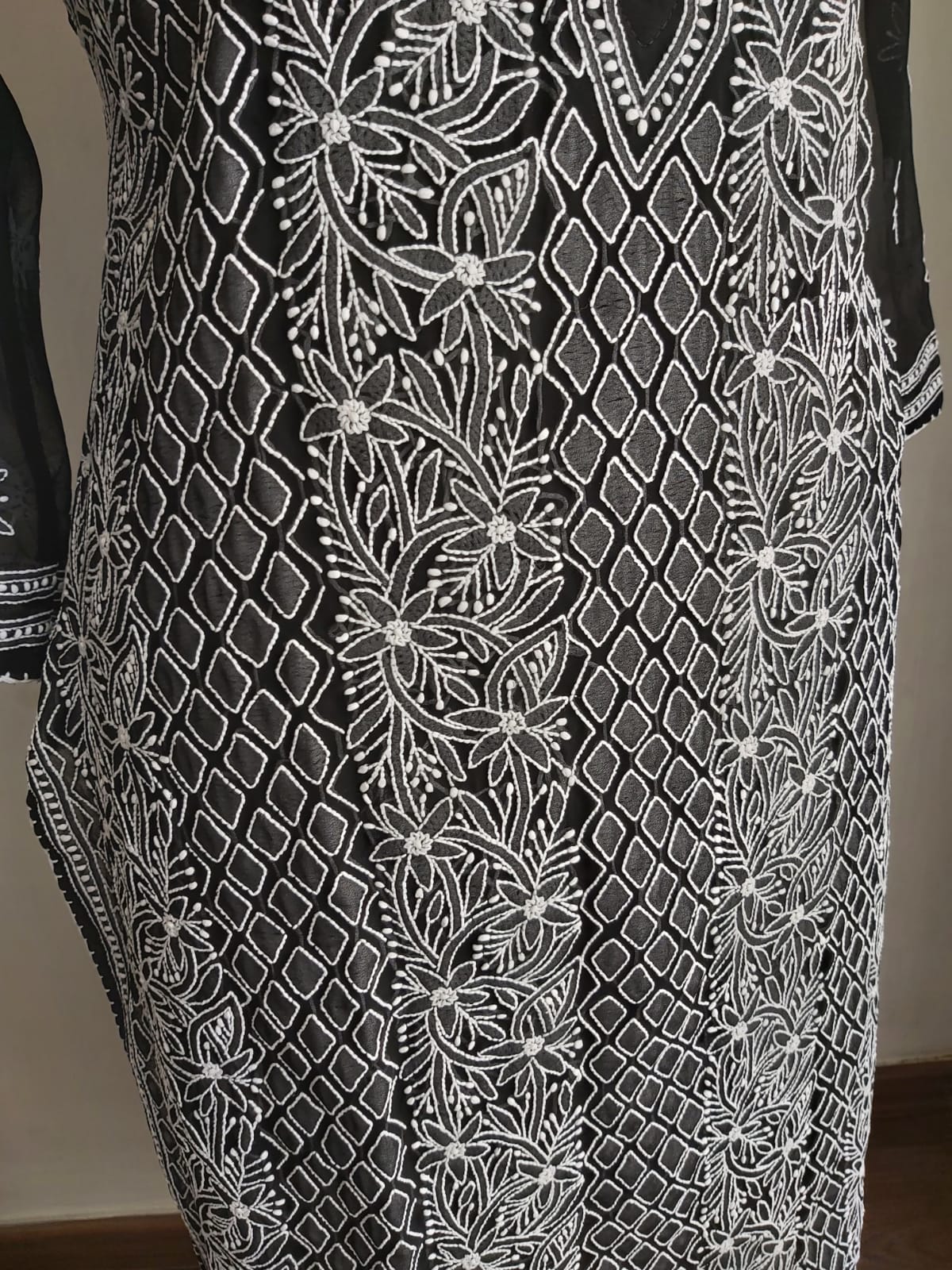 Black Georgette Kurti with white chikankari