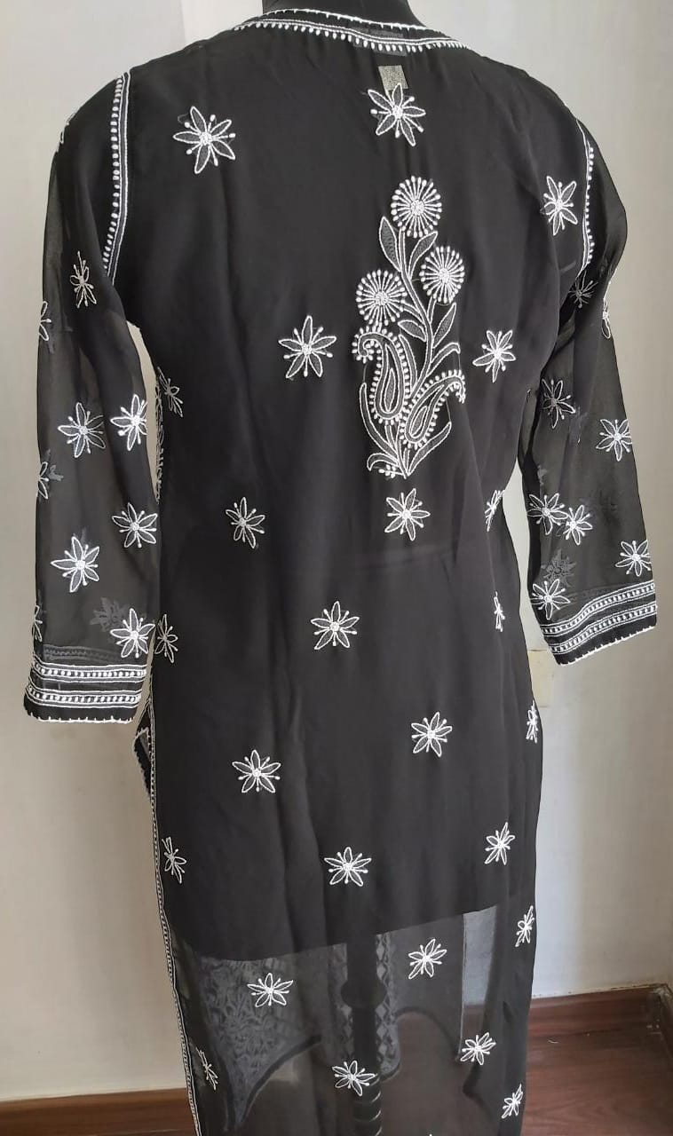 Black Georgette Kurti with white chikankari