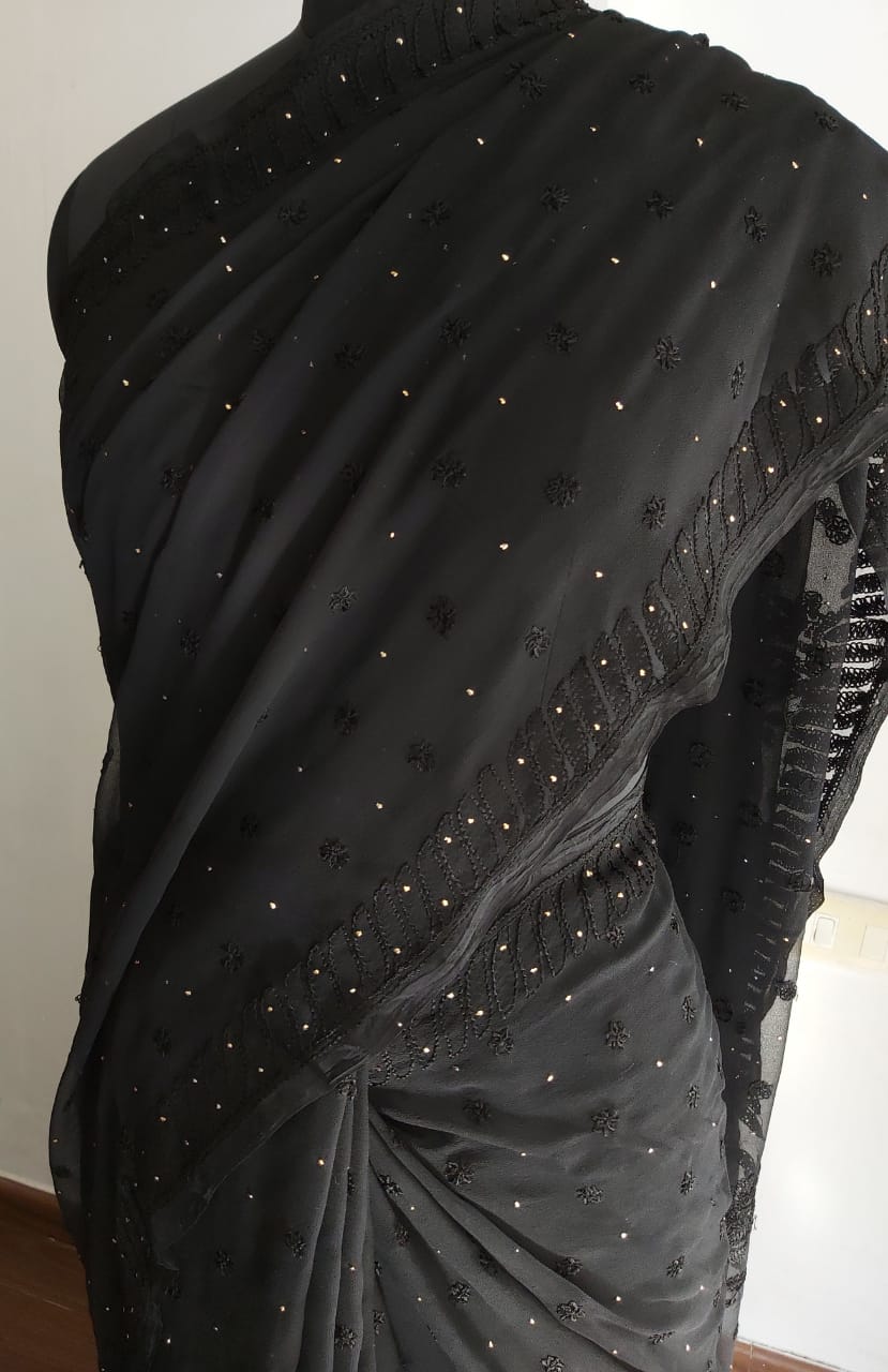 Georgette Saree with Resham work and Mukaish