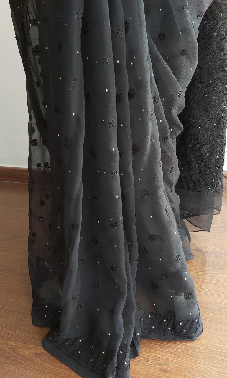 Georgette Saree with Resham work and Mukaish