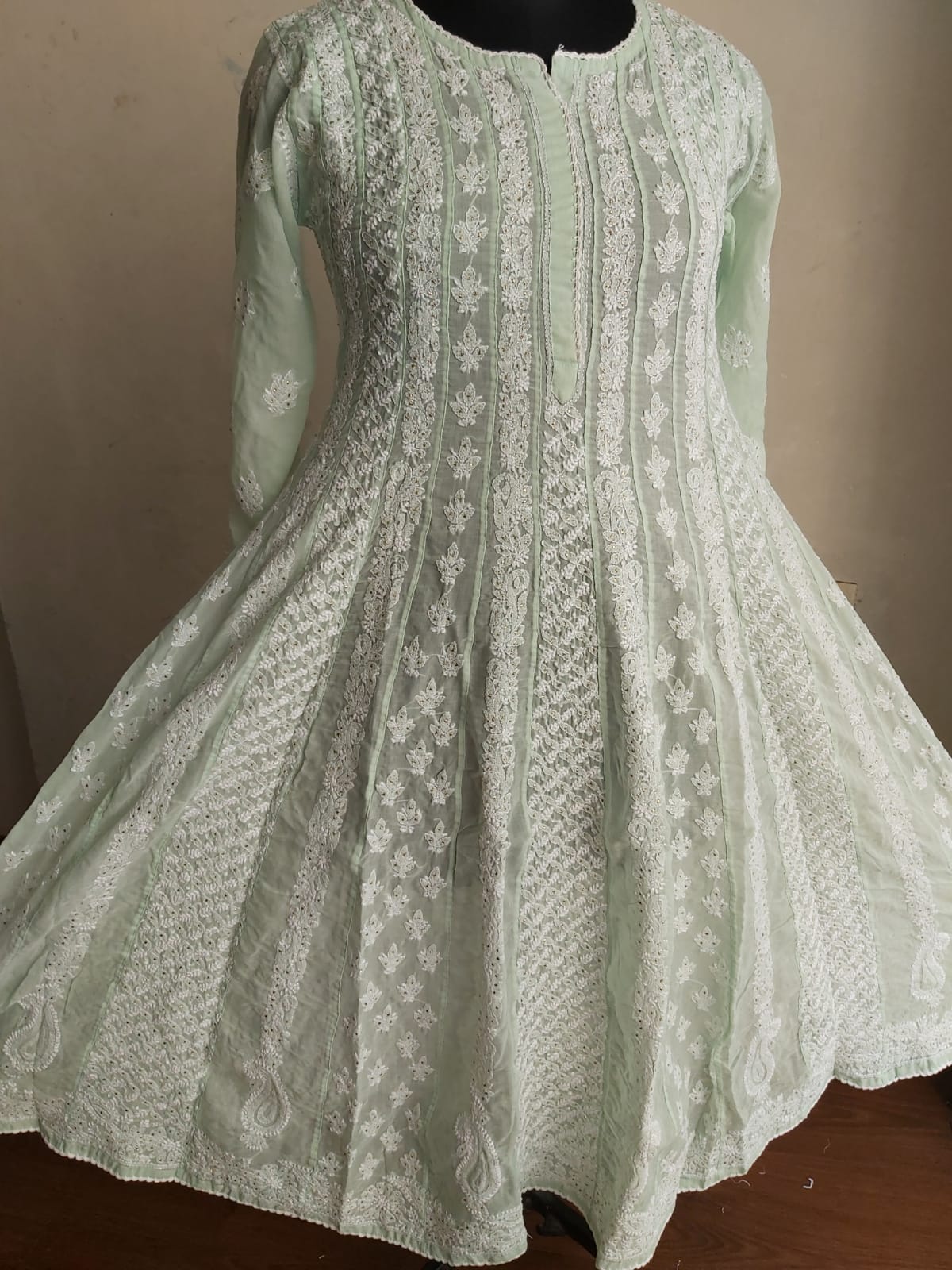 Cotton Voil All over full embroidered Anarkali