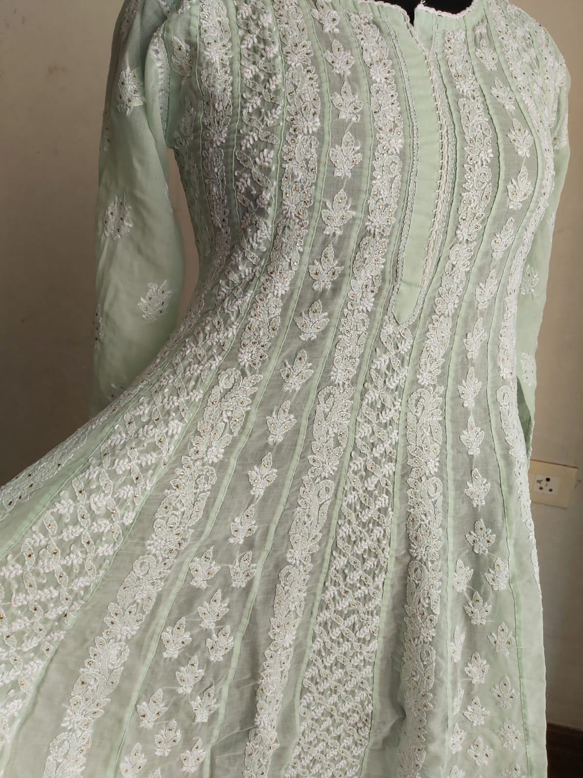 Cotton Voil All over full embroidered Anarkali