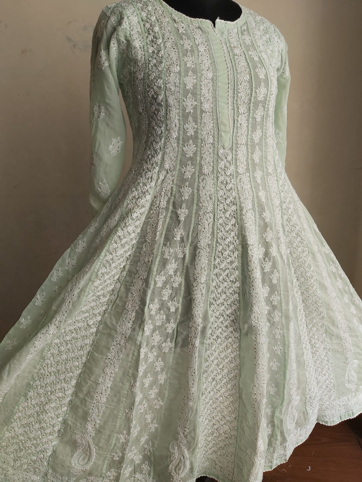 Cotton Voil All over full embroidered Anarkali