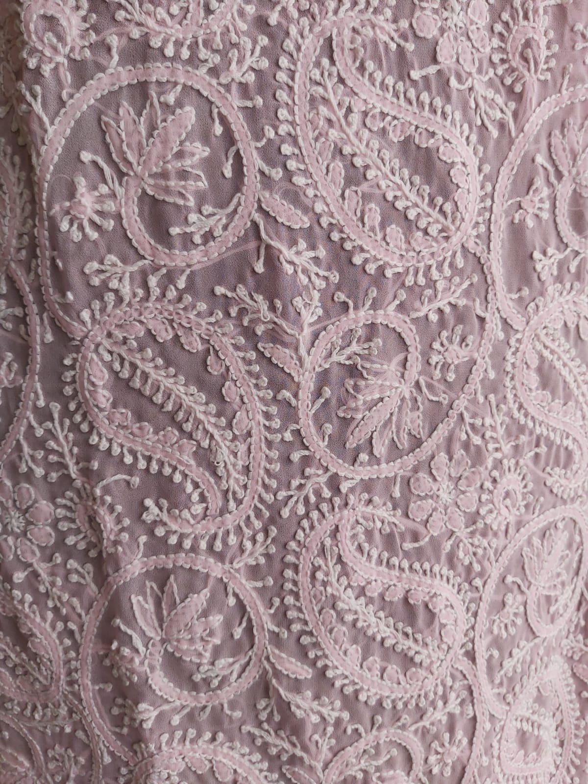 Baby Pink Georgette Jaal work Kurti