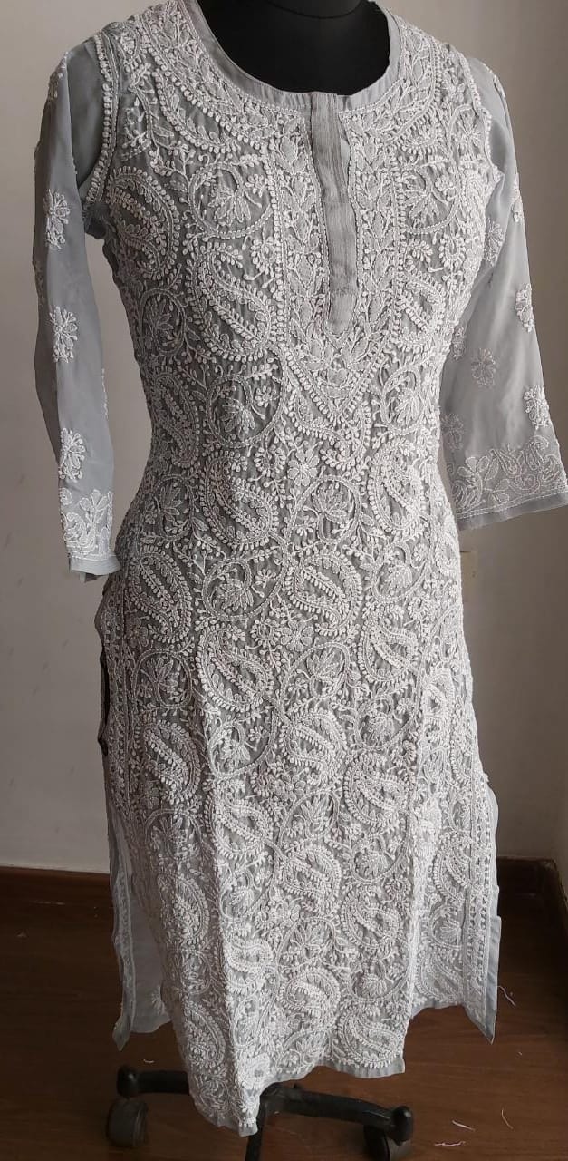 Grey Georgette Jaal work Kurti