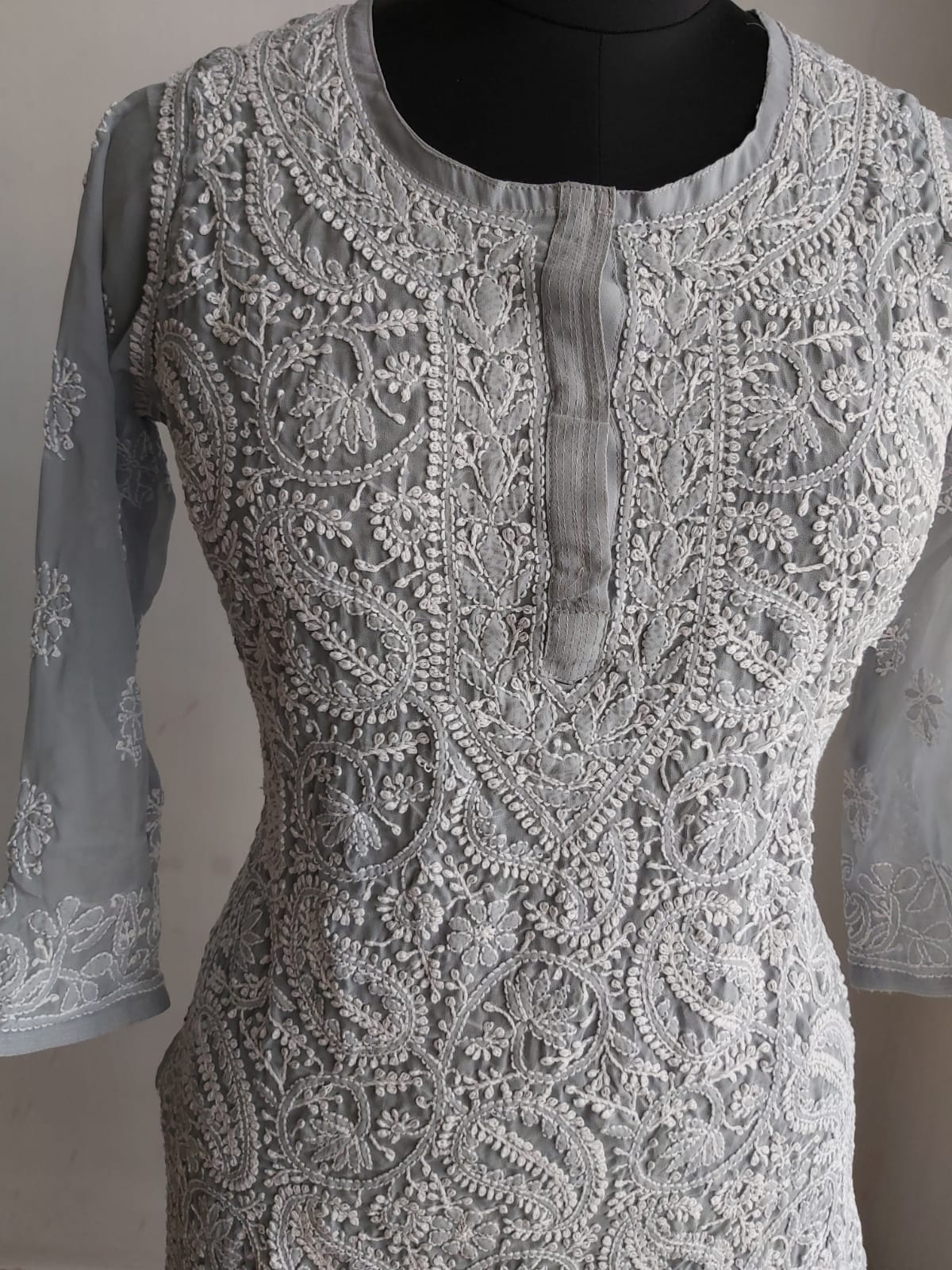 Grey Georgette Jaal work Kurti