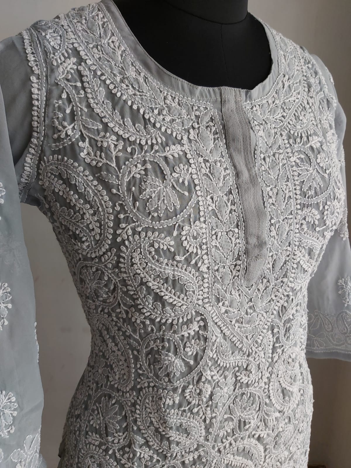 Grey Georgette Jaal work Kurti