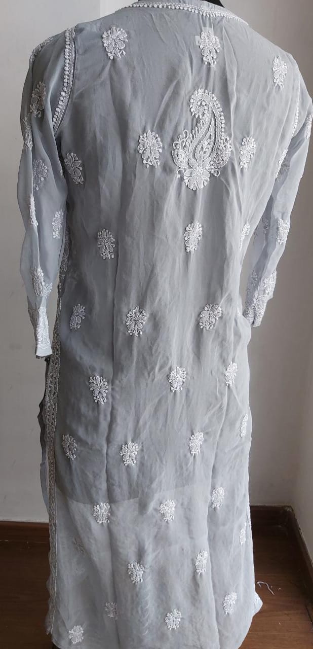Grey Georgette Jaal work Kurti