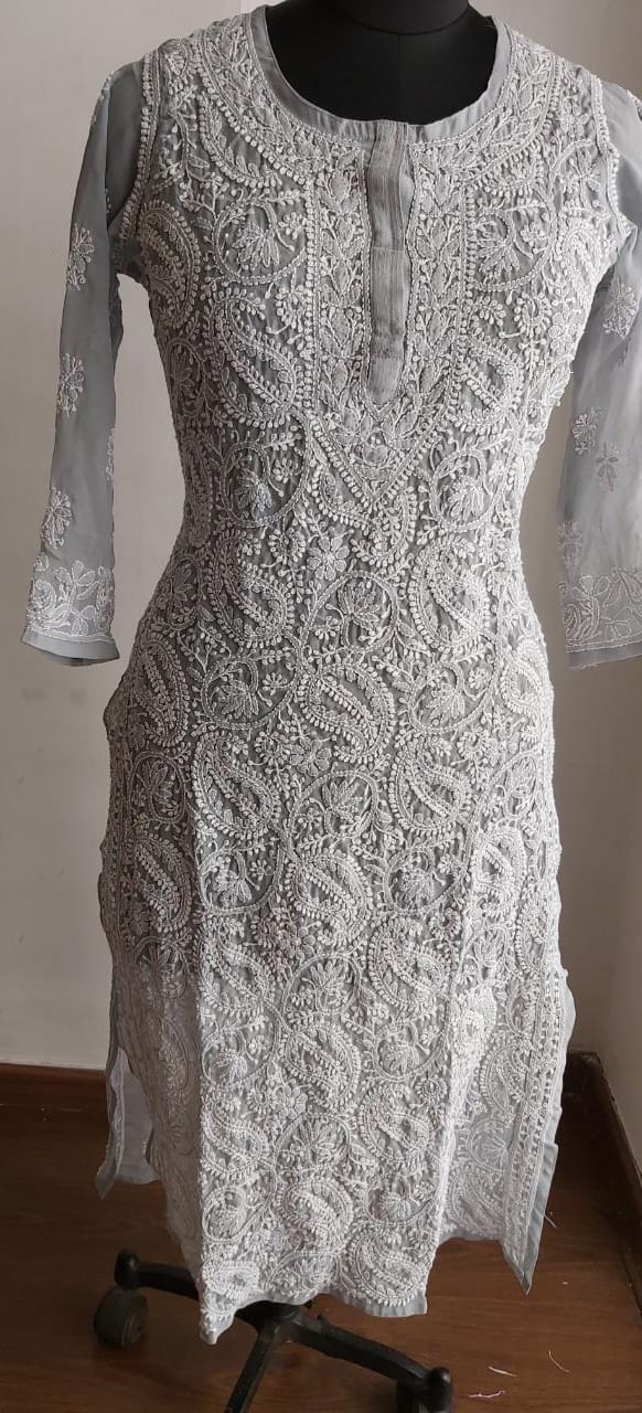 Grey Georgette Jaal work Kurti