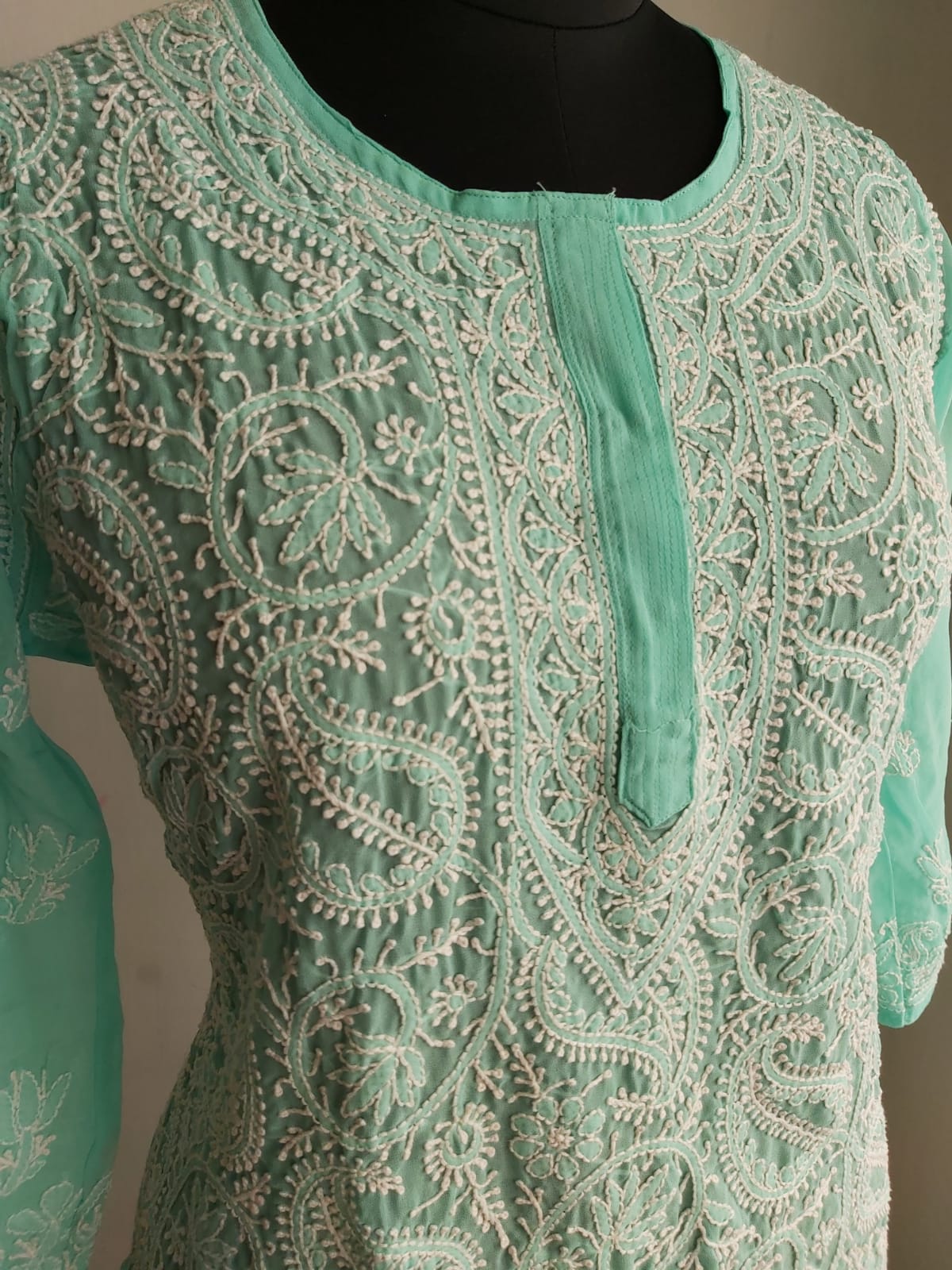 Sea Green Georgette Jaal work Kurti