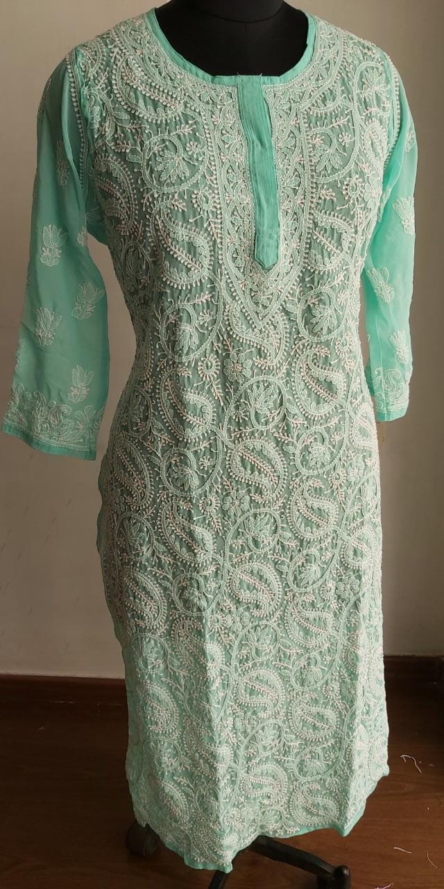 Sea Green Georgette Jaal work Kurti