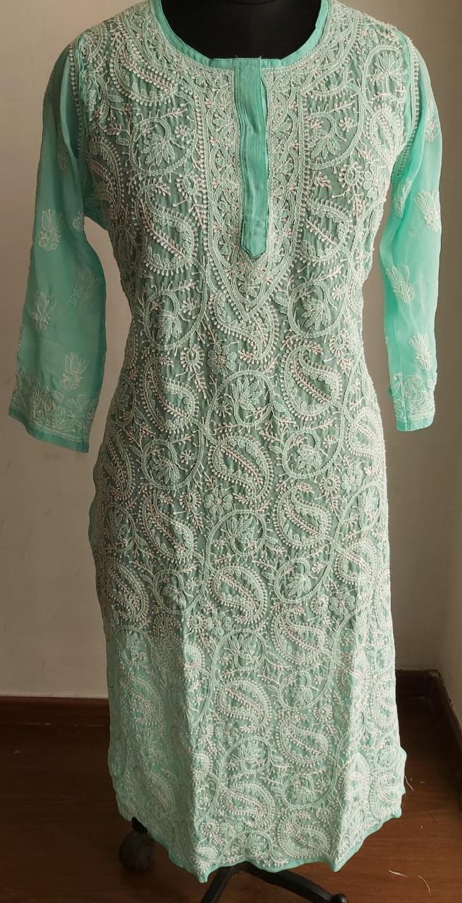 Sea Green Georgette Jaal work Kurti